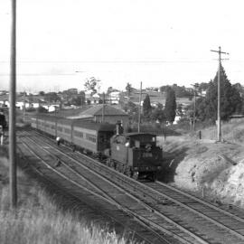 NSWGR Z20 Class No. 2016 2-6-4 Type suburban tank steam locomotive on up passenger at Carlingford Station, [1940s]
