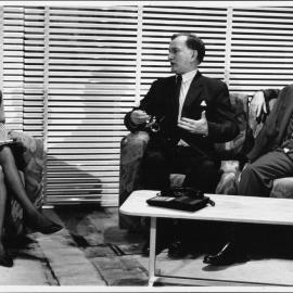 Janet Gillam, Peter Trist and Rod Ansell in "Brilliant Lies", The Hunter Valley Theatre Company, Newcastle, Australia - c.1987