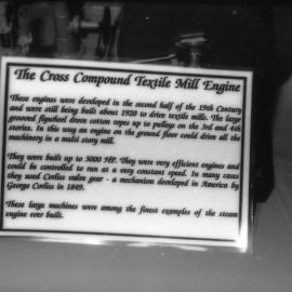 A Cross Compound Textile Mill Engine with informational display board, the University of Newcastle, Australia