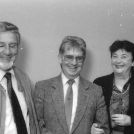 Mr. Ted Flowers (l) and Pat flowers (r) with an unidentified man, the University of Newcastle, Australia