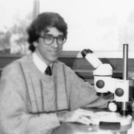 Dr Colin Murray-Wallace uses a microscope, the University of Newcastle, Australia - 1992