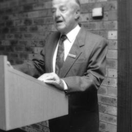 Friends of the University Chairman, Mr. Keith Barbour, makes a speech at the one millionth book presentation ceremony, Auchmuty Library, the University of Newcastle, Australia - March, 1992