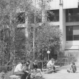 Unidentified students near the Hunter Building, the Hunter Institute of Higher Education, Newcastle, Australia