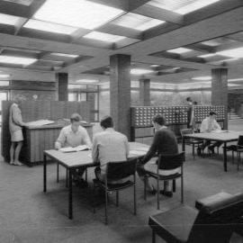 People studying in the card catalogue reference room - Auchmuty Library, the University of Newcastle, Australia - c.1980s