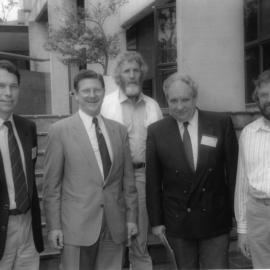 Professor Robert Melchers and Lord Mayor John McNaughton with three unidentified gentlemen, Hunter Institute of Higher Education, Newcastle, Australia