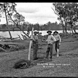 Hanging fishing nets, Dora Creek, NSW, 21 January 1910