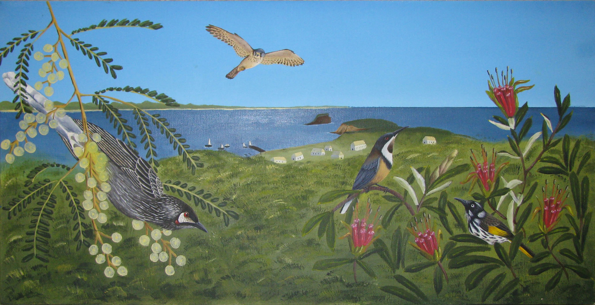 Bird flying over Newcastle - Artwork by Morgan Laudine - Sir Thomas Mitchell Project - Newcastle 1828