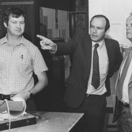 Professor Barry Maitland (centre) with two unidentified academics, the University of Newcastle, Australia