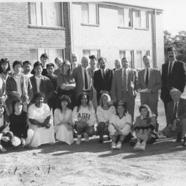 Presentation of $25,000 cheque to the University of Newcastle, by Leightons Contractors for a swimming pool at International House, Australia - 1990