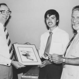 (L-R): Vice-Chancellor, Professor Keith Morgan, Student: Koh Swee Guan and Ted Flowers, the University of Newcastle, Australia - 1988