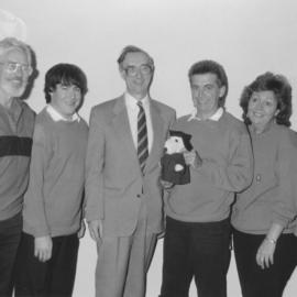 Vice-Chancellor, Professor Keith Morgan (centre) with members of the Challenge team, the University of Newcastle, Australia - c.1990