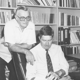 Professor Ross Telfer (in seat) with Professor Stanley Roscoe, the University of Newcastle, Australia