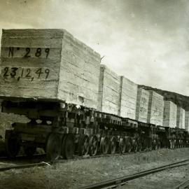 Load of sandstone blocks at Pikes Hill Quarry, near Cringilla breakwall, [1930s]