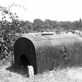 Abandoned locomotive saddle tank on former industrial site [c.1960s]
