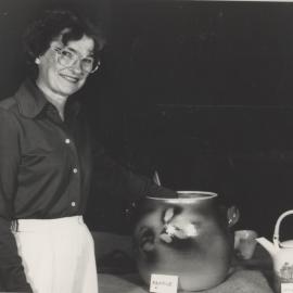 Mrs Lorna George at a friend's pottery exhibition, the University of Newcastle, Australia