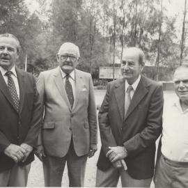 Professor Geoffrey Curthoys (far right), Chancellor Bede Callaghan with two unidentified gentlemen, the University of Newcastle, Australia