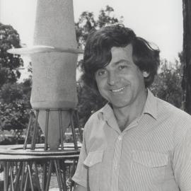 Vlase Nikoleski near his sculpture outside the Chancellery Building, the University of Newcastle, Australia - 1992