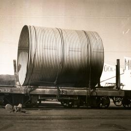 SAR, Flat Wagon's No. Fnt 7832 & Fns 2860 carrying corrugated iron tanks, Naracoorte, [1950s]