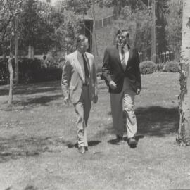 Vice-Chancellor, Professor Keith Morgan with the Minister for Employment, Education and Training, Mr John Dawkins, at the University of Newcastle, Australia - 1990