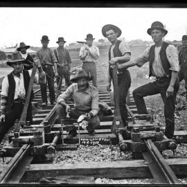 Workmen engaged in track work, New Lambton, NSW, 19 June 1911