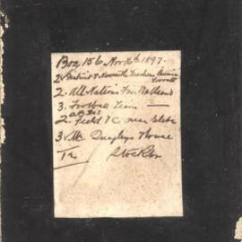 Ralph Snowball Collection, original glass plate box listing, Box 156, 16 November 1897