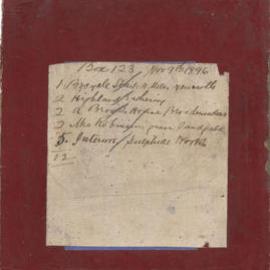 Ralph Snowball Collection, original glass plate box listing, Box 123, 9 November 1896