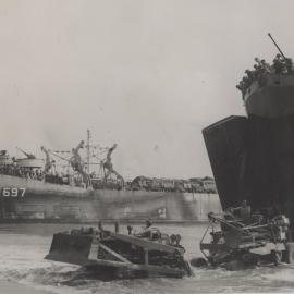 Heavy equipment being shipped in to Leyte, The Philippines, 9 December 1944