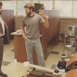 Barry Jones (Science & Technology Minister) with Dr R. Evans, the University of Newcastle, Australia - 1984