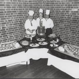 (L to R) Michael Baxter, Tracey Andrews, Robert MacKinnon (all trainee chefs) with their trophies, at the University of Newcastle, Australia - 1991