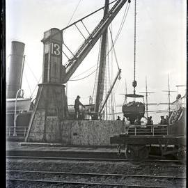 Coal loading at The Dyke with Number 13 crane, Newcastle Harbour, Newcastle, NSW,  20 July 1894