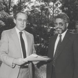 Faculty of Architecture visitor, Mohammed Al-Hussayen with Bob Cowdroy - 1988