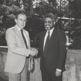Faculty of Architecture visitor, Mohammed Al-Hussayen with Bob Cowdroy at the University of Newcastle, Australia - 1988