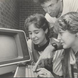Visitors to the Mathematics section receive instruction in the use of a VAX terminal at the University of Newcastle, Australia - 1988