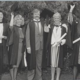 Acting Director of Community Programmes, Mr John Collins with new graduates who commenced their undergraduate degrees from the Open Foundation Course, the University of Newcastle - 1989