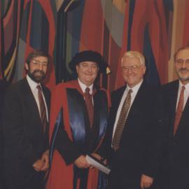 Dr John Burgess with unidentified [academics?] at the Faculty of Engineering graduation ceremony, the University of Newcastle, Australia - 16 May 1997, 10.30am