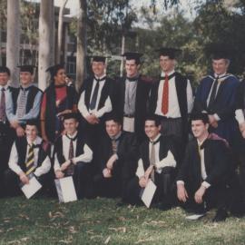 Graduates celebrating their achievement after the Faculty of Law and Commerce graduation ceremony, the University of Newcastle, Australia - 2 May 1997, 2.30pm