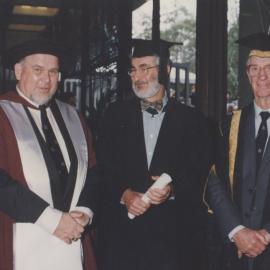 Professor John Ramsland,  Brian Suters (architect) and Peter Hendry at the Faculty of Law and Commerce graduation ceremony, the University of Newcastle, Australia - 2 May 1997, 2.30pm