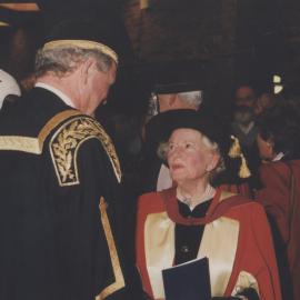 Chancellor Ric Charlton and unidentified graduate at the Faculty of Science & Mathematics graduation ceremony, the University of Newcastle, Australia - 9 May 1997, 6pm