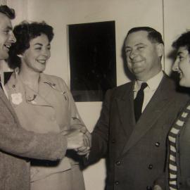 Principal Griffith Duncan shakes hands with students, Newcastle Teachers' College, Australia - 1958