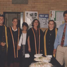 Graduating students celebrate after the student graduation ceremony,  8 May 1997, 10.30am, the University of Newcastle, Australia
