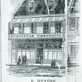 Illustration, R Hyndes' Store, furniture and bedding warehouse, High Street [Maitland, NSW]