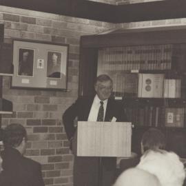 Bernie Curran at the Presentation of the Bishop's Library, Archives and Special Collections,  Auchmuty Library, the University of Newcastle, Australia - 6 August 1997