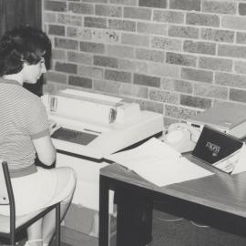 Anne Robinson from the Auchmuty Library, the University of Newcastle, Australia, conducting a DIALOG search