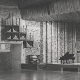 Organ and grand piano in the Great Hall, the University of Newcastle, Australia