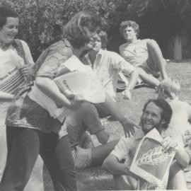 Sharon Ryan and Margaret Kavanagh handing out Student Representative bags, the University of Newcastle, Australia
