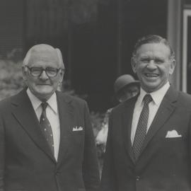 Sir Bede Callaghan and Sir James Rowland at the University of Newcastle, Australia