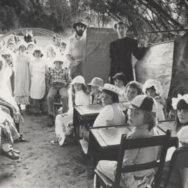 Photograph taken from 'University News' of Paterson Public School's recreation of bush schools of the 1880's, the University of Newcastle, Australia - 7 August, 1980