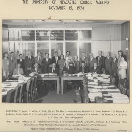 The final University Council meeting attended by the retiring Vice-chancellor, Professor James Auchmuty, the University Of Newcastle, Australia - November 15, 1974