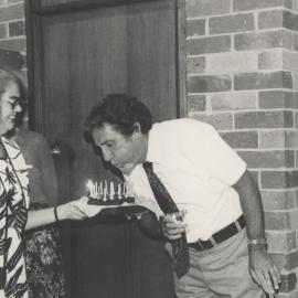 Elizabeth Guilford and Ted Flowers - photograph taken at the 20th anniversary celebrations of the appointment of Mr. E. Flowers as Librarian, University of Newcastle, May, 1981