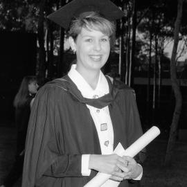 Ms Gail White with her degree award after the graduation ceremony, the University of Newcastle, Australia - 30 April 1993